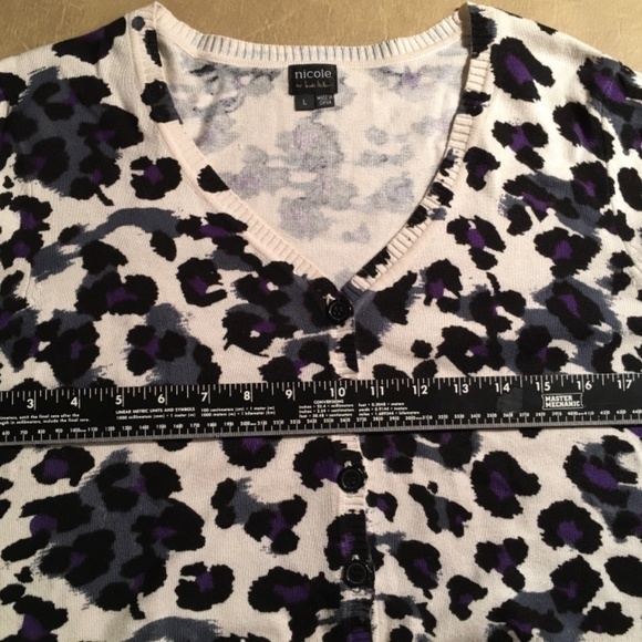 NICOLE MILLER Spring Summer Cardigan, Pre-owned; Multicolor LEOPARD print, Large - Picture 4 of 8